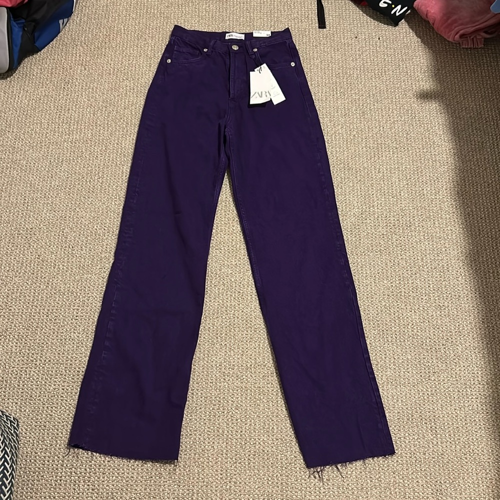Zara High-Rise Straight Jeans in Purple